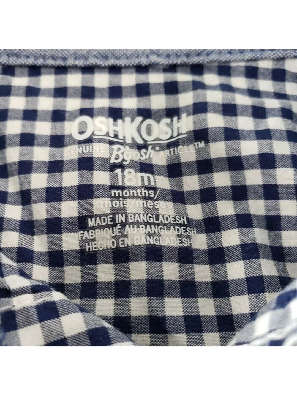 OshKosh Boys 18M Blue Gingham Button Up Shirt Short Sleeve
